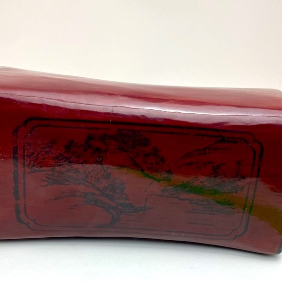 Chinese lacquered pillow Vintage Asian mountain and tree print design - Picture 13 of 16